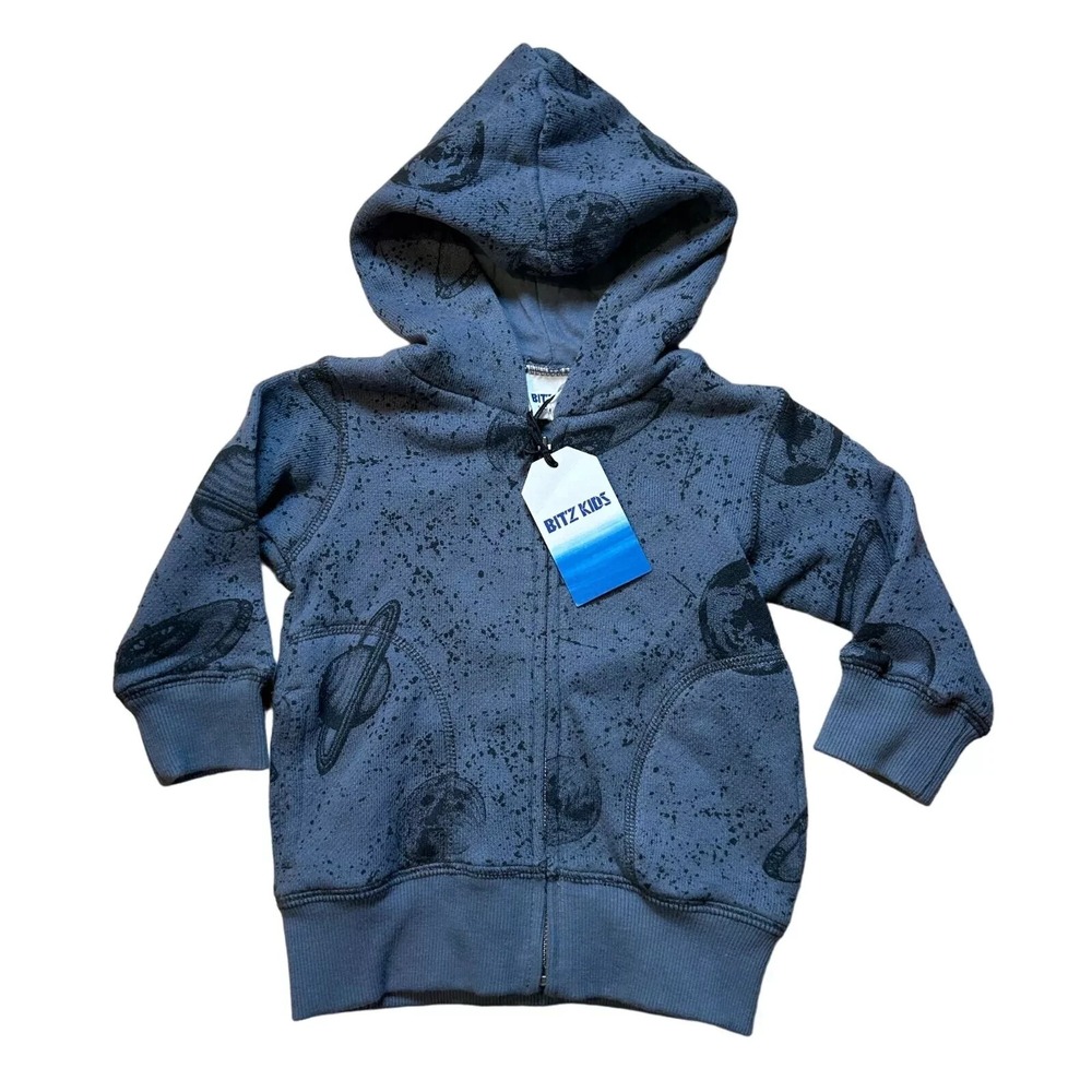 Bitz Kids Space Print‎ Zip Up Hoodie Charcoal Gray Cotton WD05038 6-12M NWT